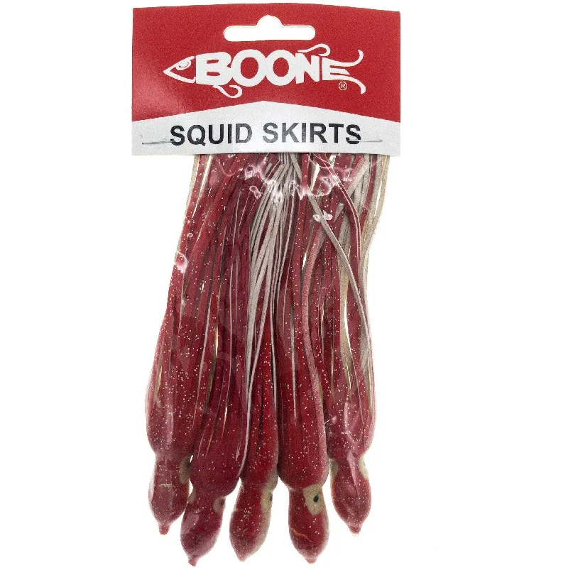 BOONE BIG GAME SQUID TROLLING SKIRTS 6" RED/WHITE QTY 5