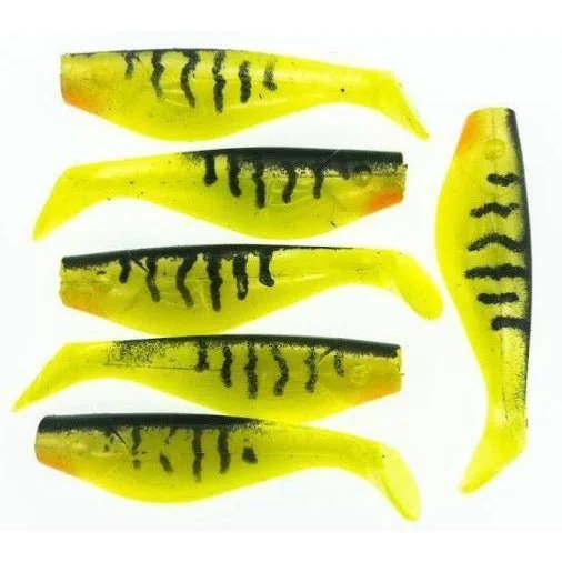 Hand Painted 3" Paddle Tail Shads Fire Tiger Yellow Chartreuse QTY 9