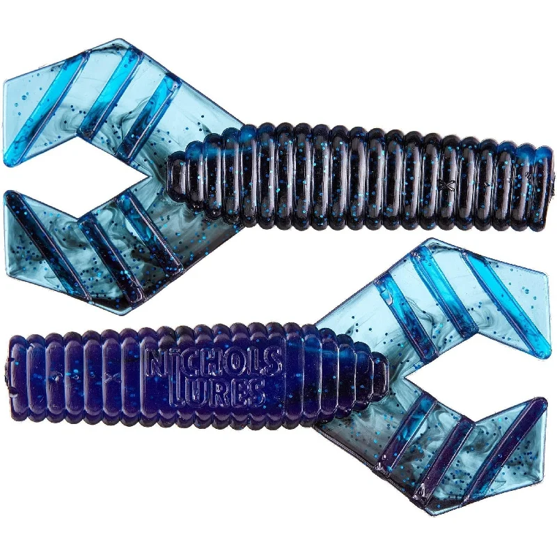 Nichols Lures Trailblazer Double Tail Grub 4" Black Blue Qty 8