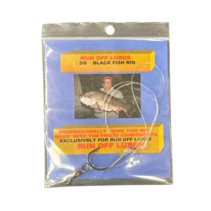 Run Off Lures Single Black Fish Rig (Size 3/0-5/0 Hook, Silver)