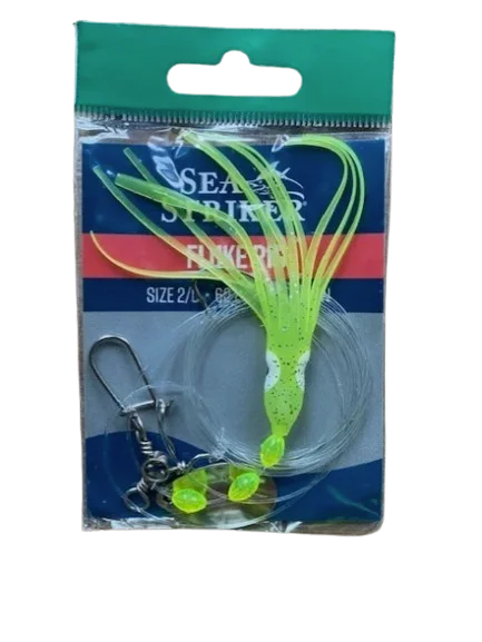 Sea Striker Fluke Flounder Hoochie Rig, Size 2/0, 40lb Leader, Chartreuse