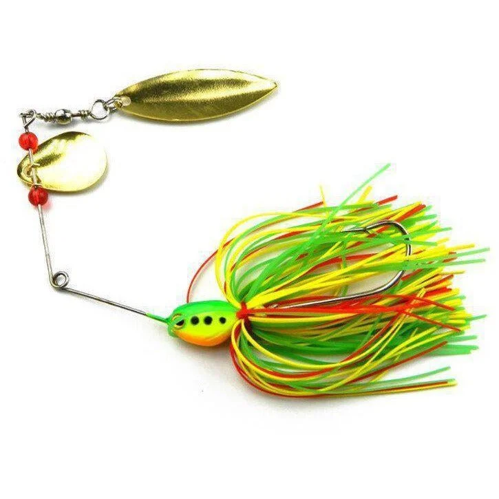 FAS Tandem Blade Spinnerbait 1.8" 1/2 Oz Ylw/Grn/Rd Skirt Rainbow Head Qty 1