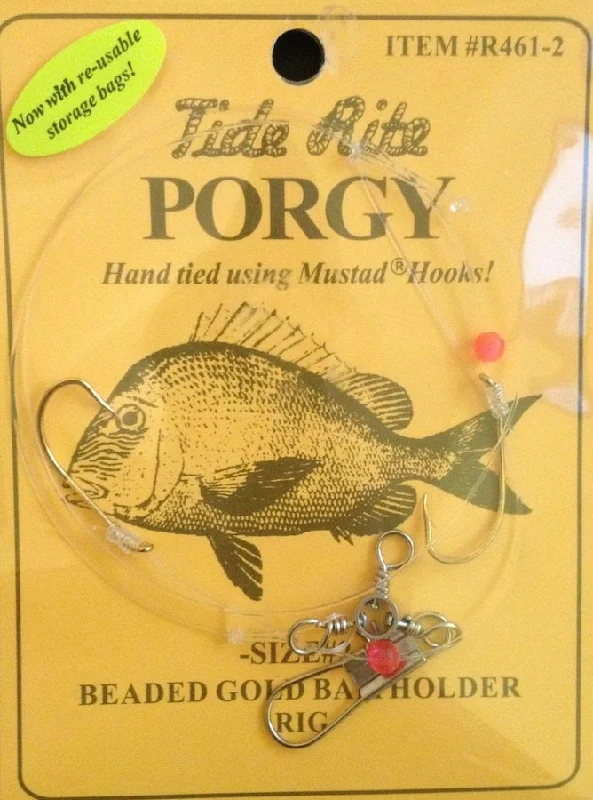 Tide Rite Hand Tied Beaded Gold Baitholder Porgy Rigs, Mustad Wide Gap