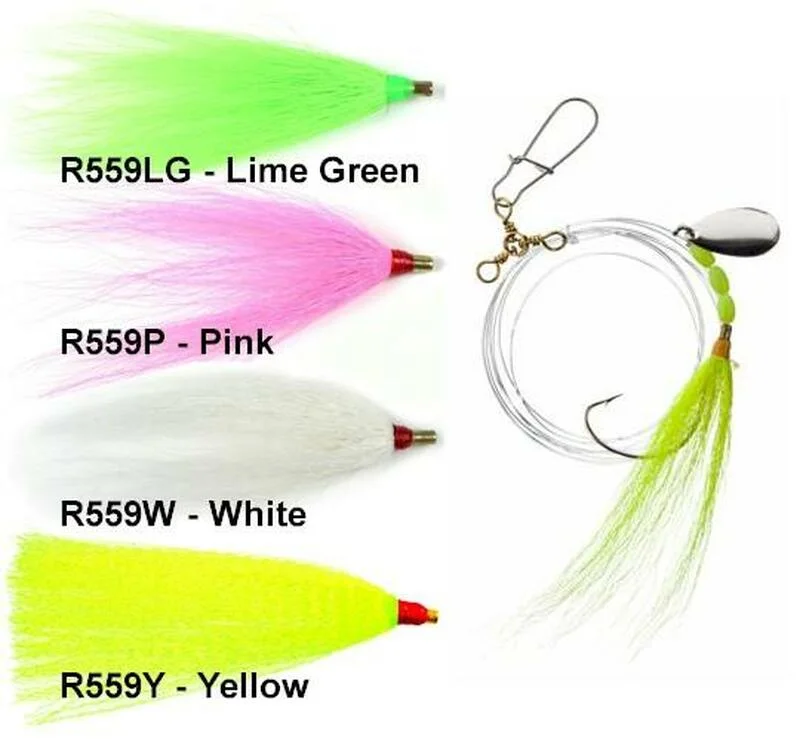 Tide Rite Hand Tied Bucktail Spinner Rigs for Fluke with Mustad Wide Gap Hooks