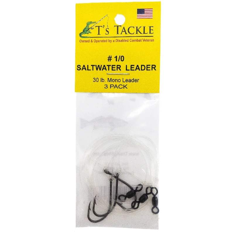 T's Tackle Saltwater Hook Rig w Mono Leader #1/0 3 Pack