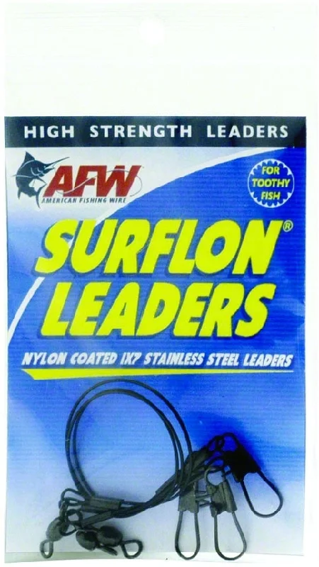 Surflon Leaders Nylon Coated 1X7 Stainless, Sleeve Swivel, Locksnap, 20 Lb 9 Kg Test, Black, 6 in